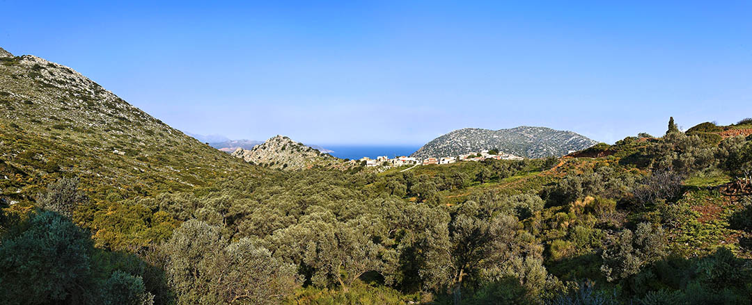 Панорамный вид на экотуристический отель Мурцанакис на Крите, Греция